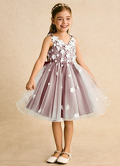 Azazie Junebug Flower Girl Dresses Ivory Amethyst Ball-Gown Lace Tulle Dress image5