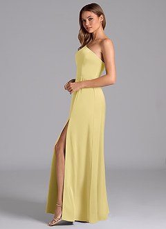 Azazie Trina Bridesmaid Dresses Lemon Sorbet A-Line One Shoulder Stretch Satin Dress image5