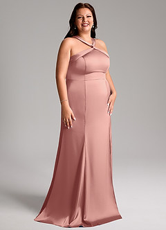 Azazie Rue Bridesmaid Dresses Rosette A-Line Pleated Stretch Satin Dress image12