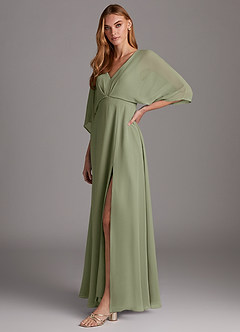 Azazie Rebecca Final Sale Black A-Line V-Neck Long Sleeve Chiffon Dress image4