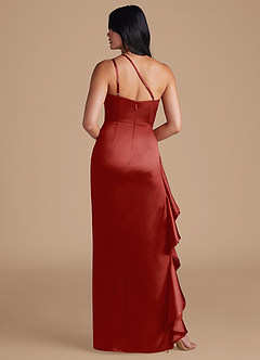 Azazie Latrice Bridesmaid Dresses Rust Sheath One Shoulder Metallic Satin Dress image5