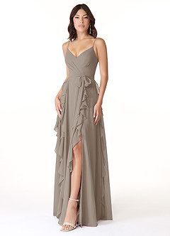 Azazie Peyton Bridesmaid Dresses Taupe A-Line Ruched Chiffon Dress image1