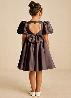 Azazie Muffin Flower Girl Dresses Ganache A-Line with Sleeves Matte Satin Dress image1