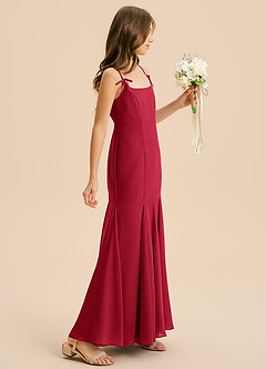 Azazie Evey Junior Abito Sirena in Chiffon Plissettato Scarlatto image5