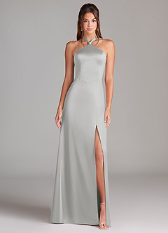 Azazie Elliana Bridesmaid Dresses Silver A-Line Side Slit Stretch Satin Dress image5