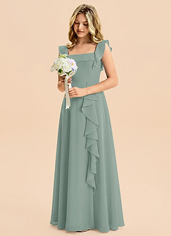 Azazie Nori Junior Silver Sage A-Line Ruched Chiffon Dress image5