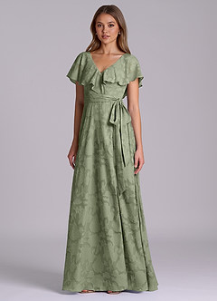 Azazie Lainey Robes de demoiselle d'honneur Robe Trapèze en Blumen-Burnout Avec poches Pistache image4