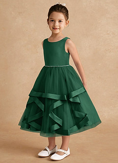 Azazie Posy Blumenmädchenkleider A-Linie Mit Perlen Tüll Kleid Dunkelgrün image3