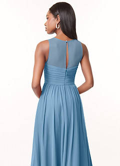 Azazie Nina Brautjungfernkleider A-Linie Plissee Chiffon Kleid Stahlblau image3