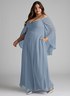 Azazie Cienna Bridesmaid Dresses Dusty Blue A-Line Off the Shoulder Chiffon Dress image10
