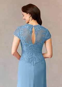 Azazie Junie Mère de la mariée Robes Robe Trapèze en Mousseline de soie Dentelle Acier Bleuté image6
