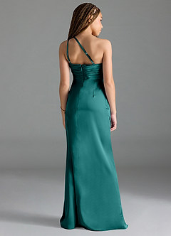 Azazie Eren Junior Peacock Sheath Pleated Stretch Satin Dress image2