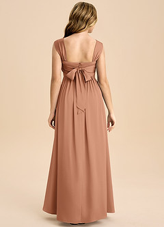 Azazie Hattie Junior Bronzer A-Line Pleated Stretch Satin Dress image2