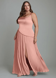 Azazie Stephanie Robes de demoiselle d'honneur Robe Trapèze en Satin extensible Plissé Rosette image11