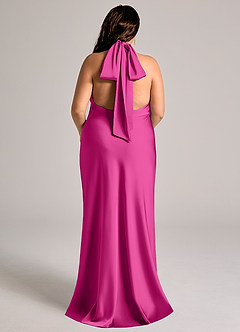 Azazie Velli Abiti da Damigella Abito Sirena in Raso Elasticizzato Collo Alto Fucsia image9