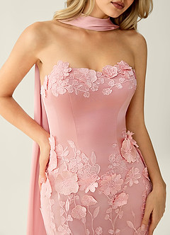 Wrensincia Pink 3D Flower Lace Satin Prom Dress image5