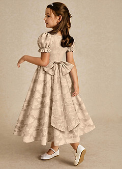 Azazie Joss Flower Girl Dresses Champagne A-Line with Sleeves Floral Burnout Dress image2