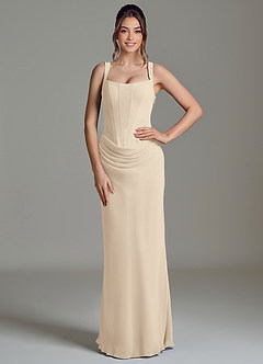 Azazie Niamh Bridesmaid Dresses Champagne Mermaid Corset Chiffon Dress image1
