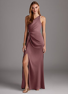 Azazie Mika Bridesmaid Dresses Vintage Mauve Sheath One Shoulder Stretch Satin Dress image3