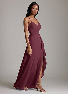 Azazie Naeem Bridesmaid Dresses Cabernet A-Line V-Neck Ruffle Chiffon Dress image4