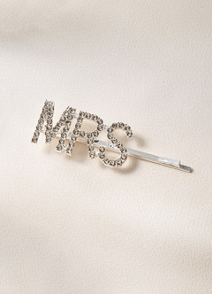 front Pavé Crystal "Bride" & "Mrs" Hair Clip Set
