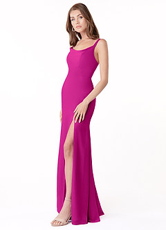 Azazie Salma Bridesmaid Dresses Fuchsia Sheath Side Slit Chiffon Dress image3