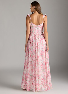 Azazie Nalin Bridesmaid Dresses Abstract Watercolor Floral A-Line Ruched Chiffon Dress image7