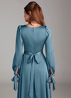 Azazie Leonia Bridesmaid Dresses Bermuda A-Line Long Sleeve Stretch Satin Dress image7