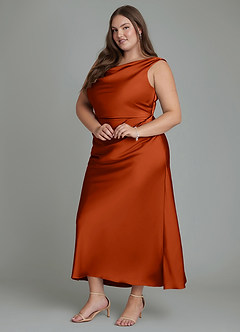 Azazie Kieryn Bridesmaid Dresses Paprika Mermaid Pleated Stretch Satin Dress image9