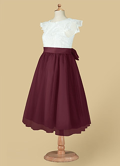 Azazie Vetty Flower Girl Dresses Ivory Cabernet A-Line Lace Tulle Dress image14