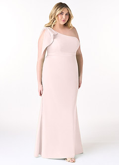Azazie Rinna Bridesmaid Dresses Blushing Pink Mermaid One Shoulder Stretch Crepe Dress image7