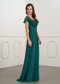 Azazie Gwenyth Mother of the Bride Dresses Peacock A-Line Lace Chiffon Dress image4