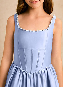 Azazie Enid Girls Formal Blumenmädchenkleider A-Linie Mit Perlen Stretch-Satin Kleid Eis image6