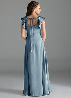 Azazie Bondi Junior Dusty Blue A-Line Side Slit Stretch Satin Dress image2