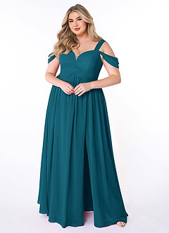 Azazie Lianne Bridesmaid Dresses Ink Blue A-Line Off the Shoulder Chiffon Dress image8