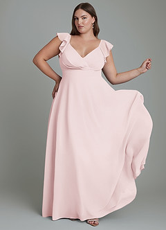 Azazie Leilani Robes de demoiselle d'honneur Robe Trapèze en Mousseline de soie Plissé Rose Pâle image8