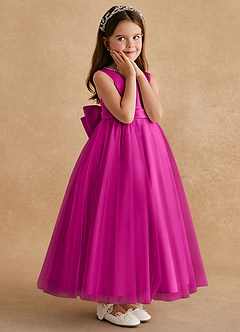 Azazie Cookie Flower Girl Dresses Fuchsia A-Line Bow Tulle Dress image3
