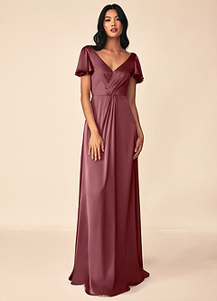 Azazie Soren Bridesmaid Dresses Desert Rose A-Line Pleated Stretch Satin Dress image1