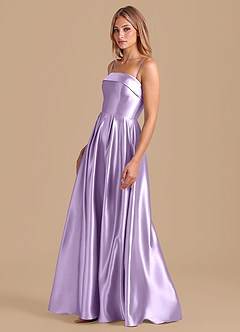 Azazie Lucienne Bridesmaid Dresses Lilac A-Line Pleated Metallic Satin Dress image4
