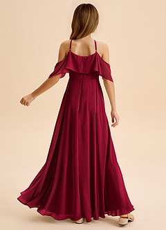 Azazie Tessabelle Junior Burgundy A-Line Off the Shoulder Chiffon Dress image2