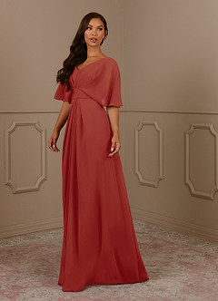 Azazie Oksana Mother of the Bride Dresses Terracotta A-Line V-Neck Pleated Chiffon Dress image1