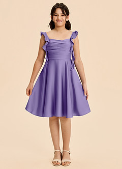 Azazie Kira Junior Tahiti A-Line Ruched Stretch Satin Dress image1