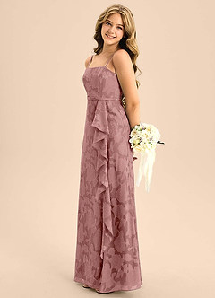 Azazie Kaylee Junior Dusty Rose A-Line with Belt Floral Burnout Dress image3