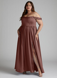 Azazie Morana Bridesmaid Dresses Espresso A-Line Off the Shoulder Stretch Satin Convertible Dress image12