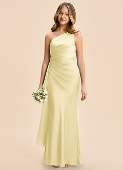 Azazie Holly Junior Lemon Sorbet Sheath Pleated Stretch Satin Dress image1