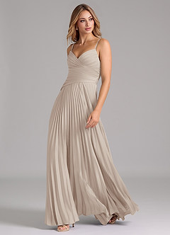 Azazie Vini Robes de demoiselle d'honneur Robe Trapèze en Satin extensible Plissée Givre image5