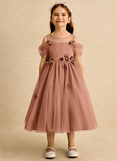 Azazie Juni Blumenmädchenkleider Ballkleid Plissee Tüll Kleid Bronzer image5