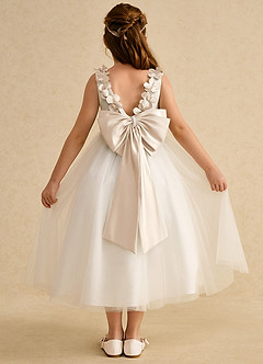 Azazie Lilli Flower Girl Dresses Ivory White Alabaster A-Line Bow Tulle Dress image2