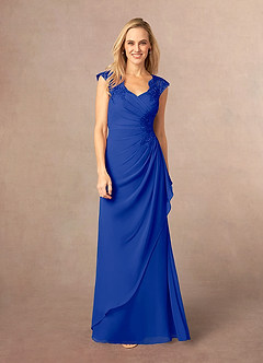 Azazie Gladys Mother of the Bride Dresses Royal Blue A-Line Queen Anne Lace Chiffon Dress image2