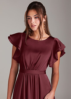 Azazie Daphne Modest Bridesmaid Dresses A-Line Ruched Stretch Satin Floor-Length Dress image5